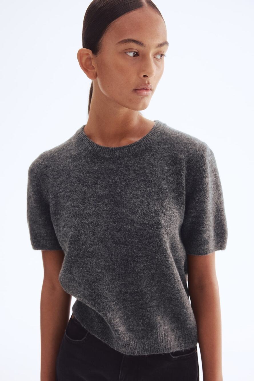 H&M Wool Blend Short Sleeve Sweater Gray Size L